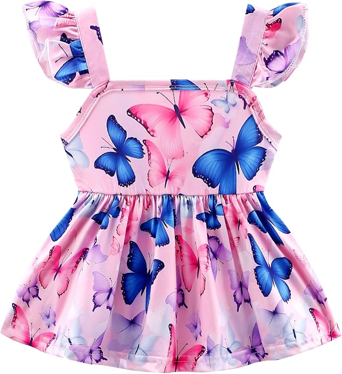 Toddler Baby Girls Summer Clothes Outfits Ruffled Sleeve Dinosaur Shirt Leopard - Image 3