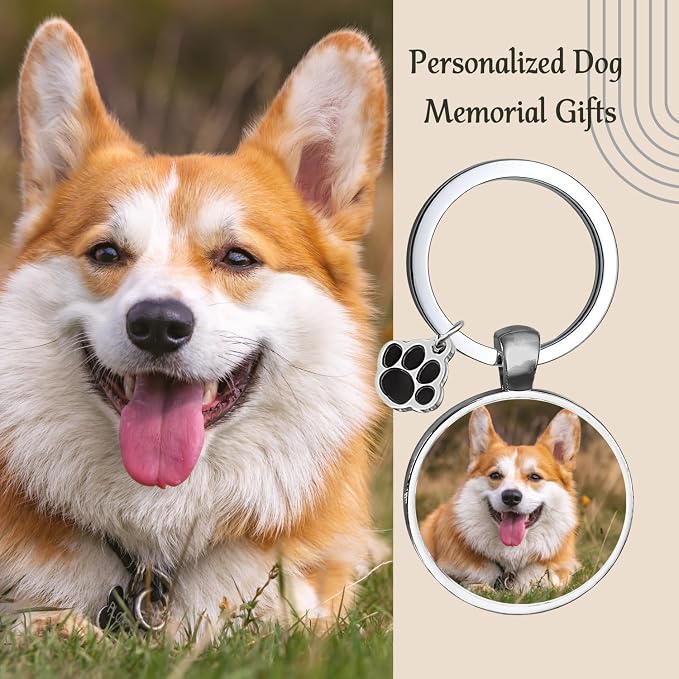 Custom Pet Photo Keychain Personalized Photo Pawprint Dog Tag Keychain Engraved - Image 6
