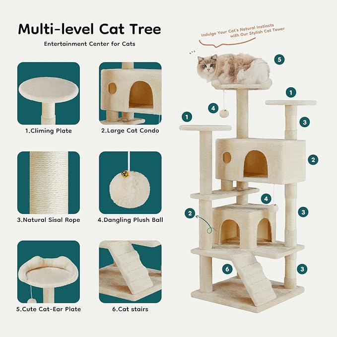 DUMOS 54-inch Indoor Cat Tree Tower –Multi-Level Pet House - Image 4