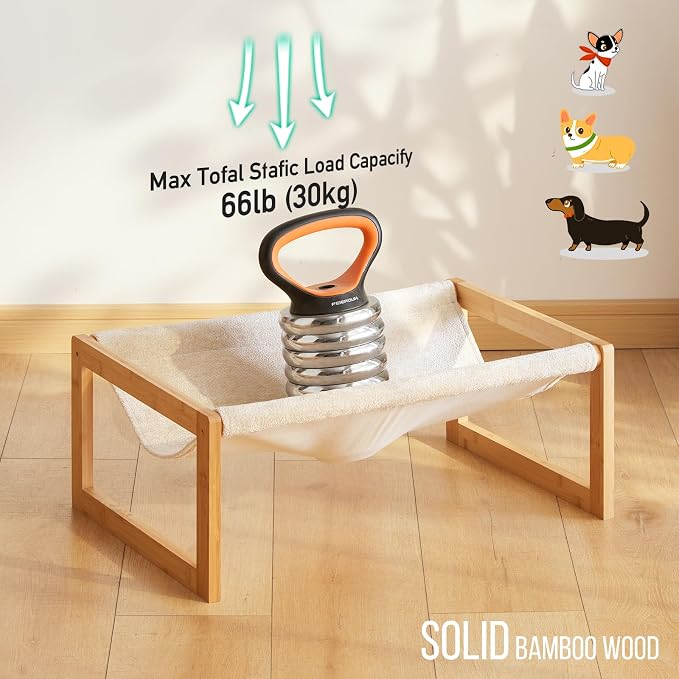 Elevated Cat Bed, Large Cat Hammock Bed, Bamboo Wood Cat Hammock - Image 5