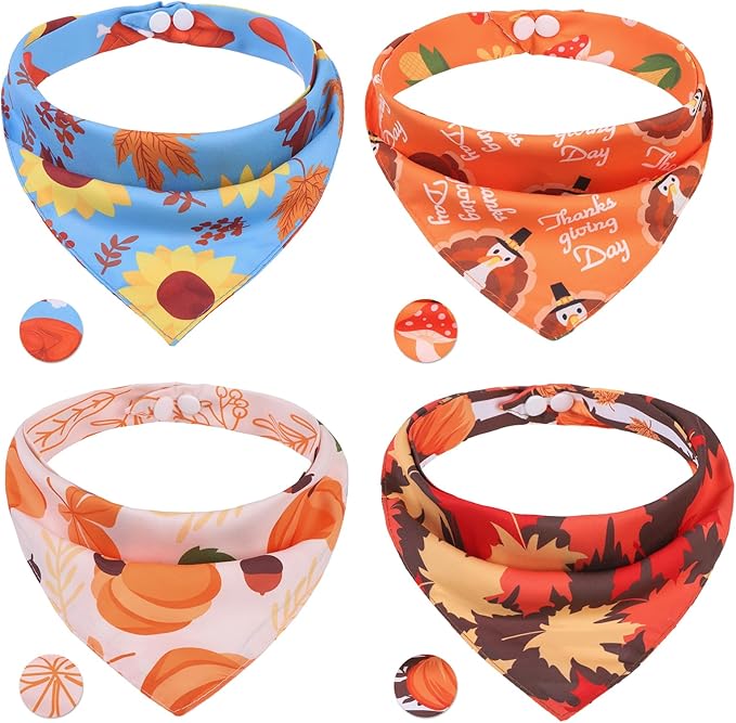 PAWCHIE Thanksgiving Dog Bandanas 4 Pack, Reversible Dogs Triangle Scarf Bibs by PAWCHIE