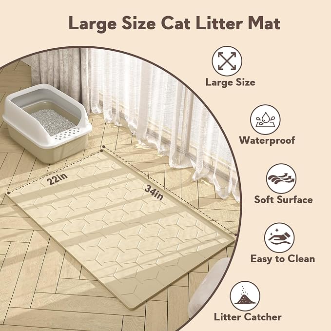 Silicone Cat Litter Trapping Mat, Large Waterproof 34" X 22" Cat Litter Box Mat - Image 5