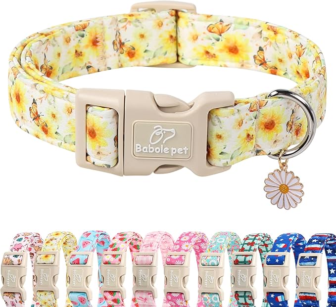 Adjustable Floral Dog Collar, Lightweight Quick-Release Buckle Collar by Babolepet