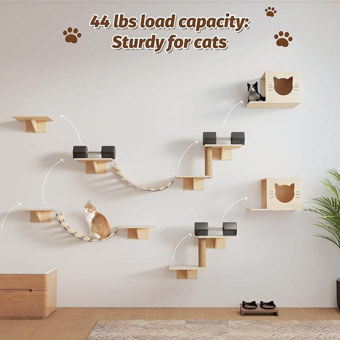 Cat Wall Shelves, Wood 8-in-1 Cat Wall Furniture Set, Large Cat Shelves - Image 4