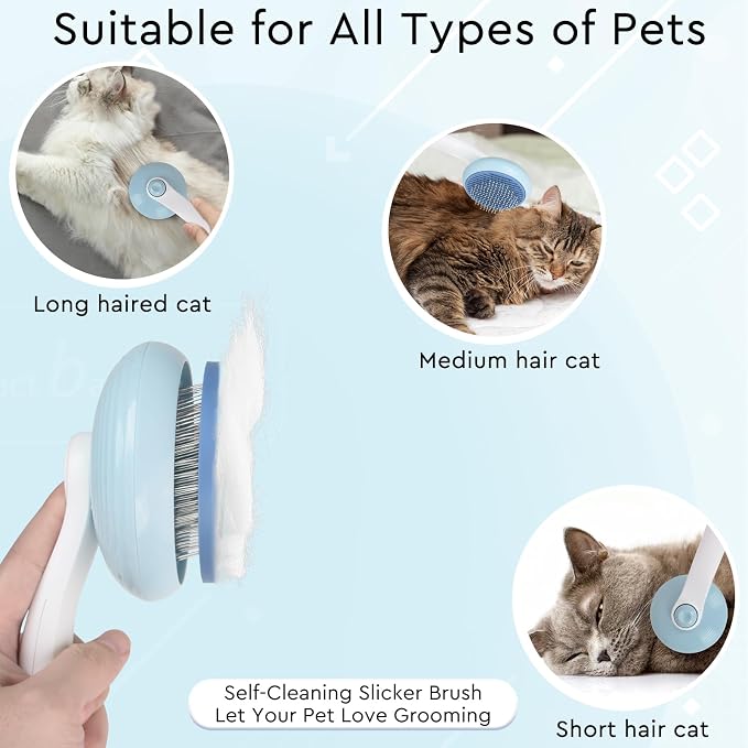 GJEASE Cat Grooming Glove Brush, Self-Cleaning Slicker Pet Brush - Image 2