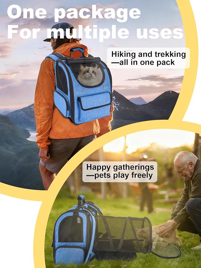 Large Cat Carrier with Tunnel Extension, Portable Small Dog Backpack with - Image 4
