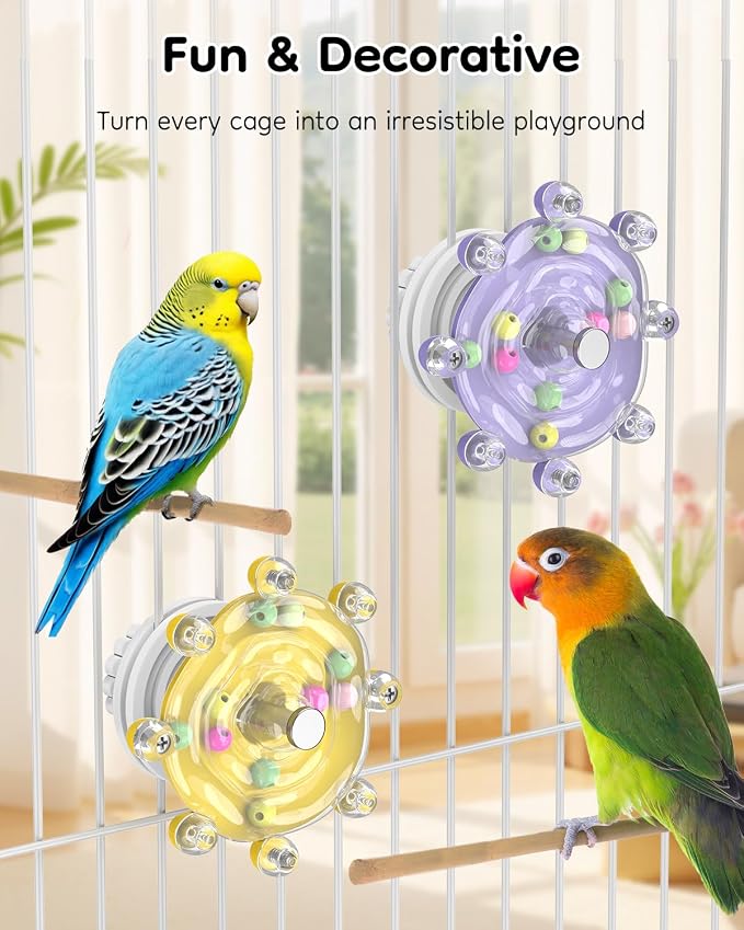 Pawfly 2 Pcs Bird Toys for Parakeets, Colorful Spinning Wheel Chew Toys - Image 7