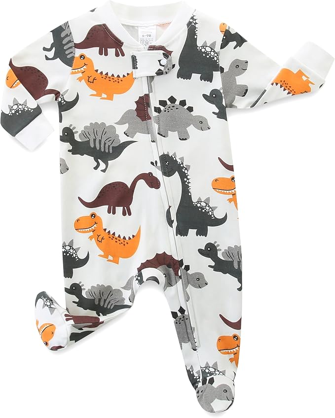 Neutral Baby Clothes Boy Girl Footed Cotton Long Sleeve Double Zipper Onesie by Unknown