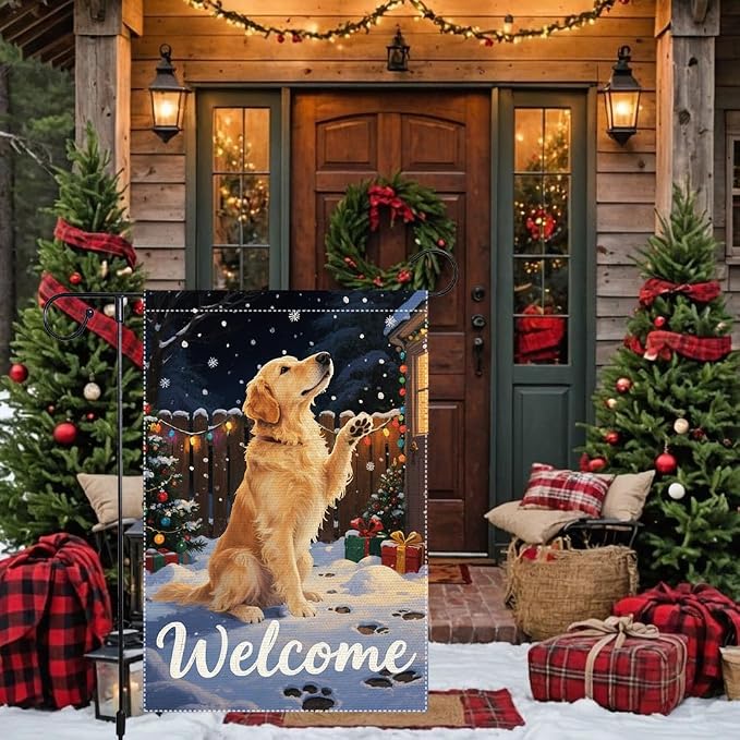 Golden Retriever Welcome Garden Flag 12x18 Inch Double Sided Christmas Winter - Image 8
