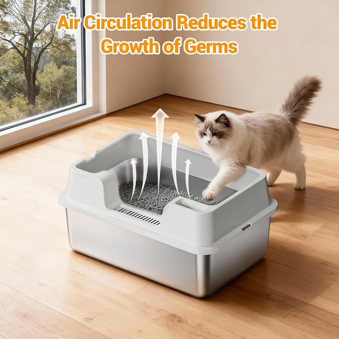 Stainless Steel Litter Box, XL Enclosed Cat Litter Boxes - Image 4