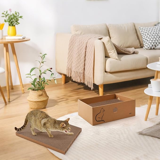 AUSCAT Cat Scratcher Box with 6PCS Cat Scratching Board, Cardboard Cat - Image 7