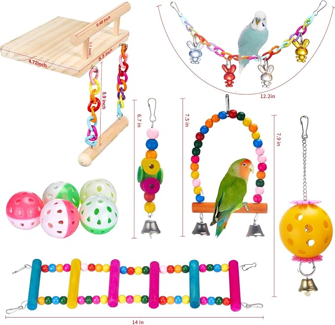 11Pcs Bird Platform Stands Swing Hanging Chewing Toy Parrot Climbing Ladder - Image 7