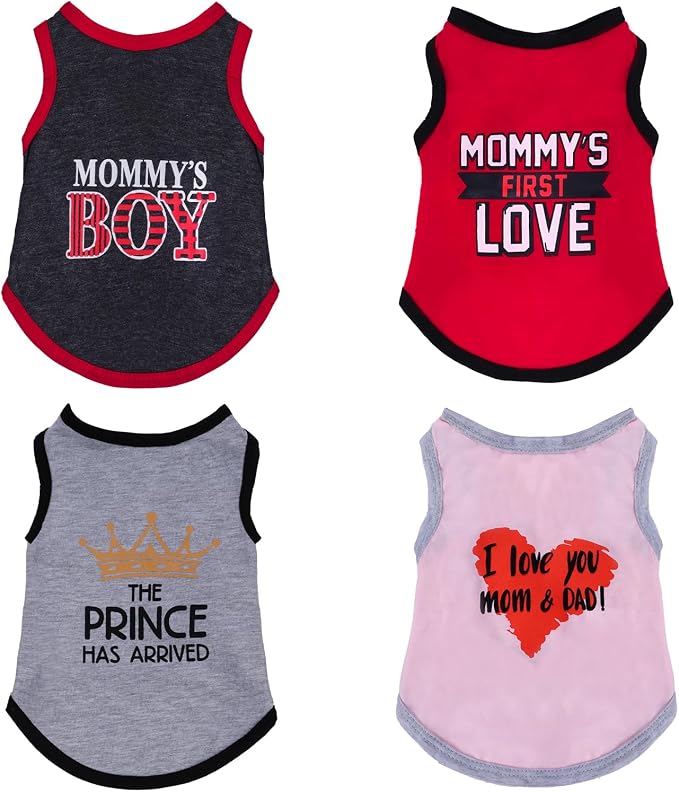 4 Pack Dog Shirts Summer Printed Puppy Clothes Novel Sleeveless Pet T Shirts by Pistha