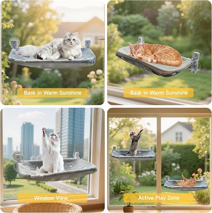 Homegroove 2 Pack Cat Window Perch, 24 x 12 Inch Foldable Cat Hammock - Image 8