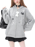 Womens Y2K Zip Up Cute Graphic Hoodies Cat Ears Casual Cartoon Harajuku Kawaii by WelcometoDynict