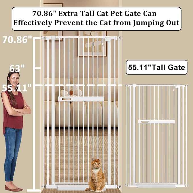 WAOWAO 71" Extra Tall Cat Pet Gate 29.92-61.42" Wide Pressure Mounted Walk - Image 2