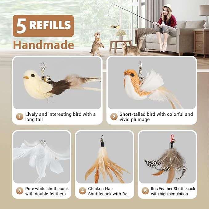 ROSAUI Cat Teaser Wand Toys, Interactive Bird Toys - Image 5