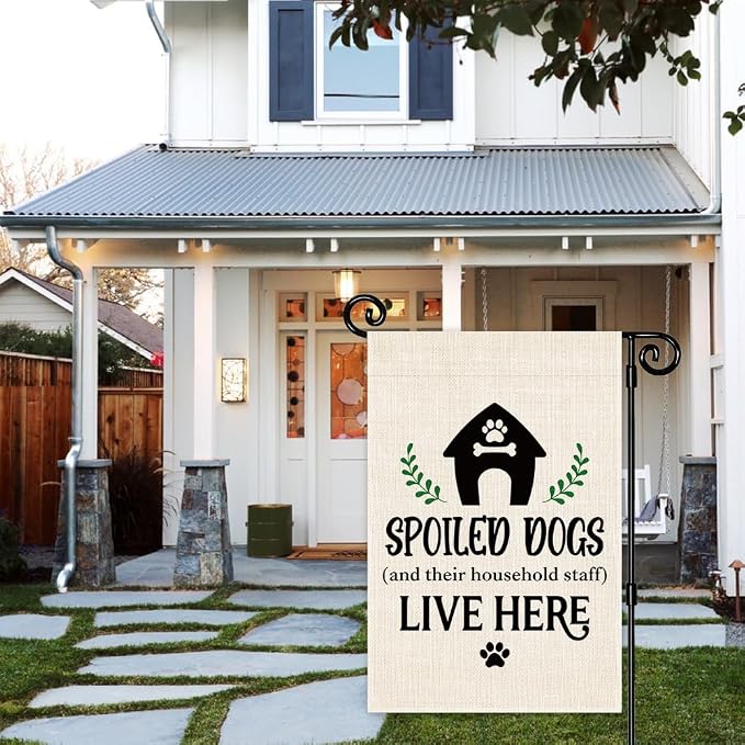 Spoiled Dogs and Their Household Staff Live Here Garden Flag, Double Sided Yard - Image 5