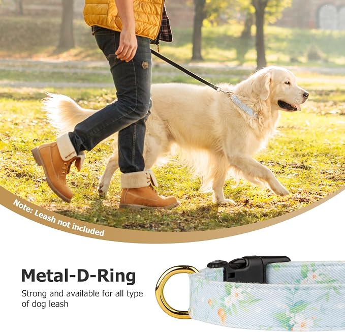 Cotton Handmade Dog Collar Cute and Distinctive Patterns Light Green Flower - Image 6