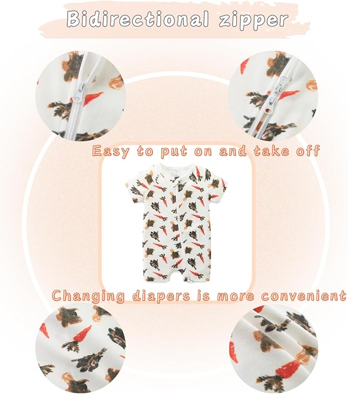 Unisex Summer Trendy 2-Pack Rompers Short Sleeve Zipped Bodysuit Infant Cotton - Image 5