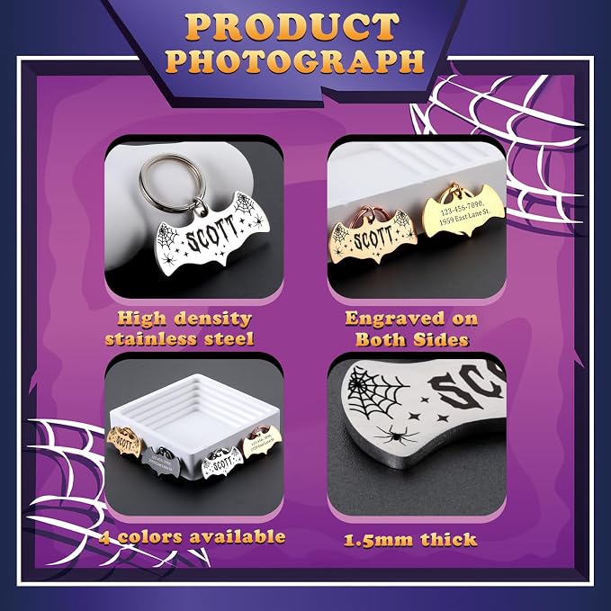 Bat Dog Tag, Halloween Personalized Dog Tags - Image 2