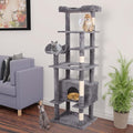 71'' Velvet Cat Climbing Frame, Large Top Padded Perch and Playhouse, by anwickjeff