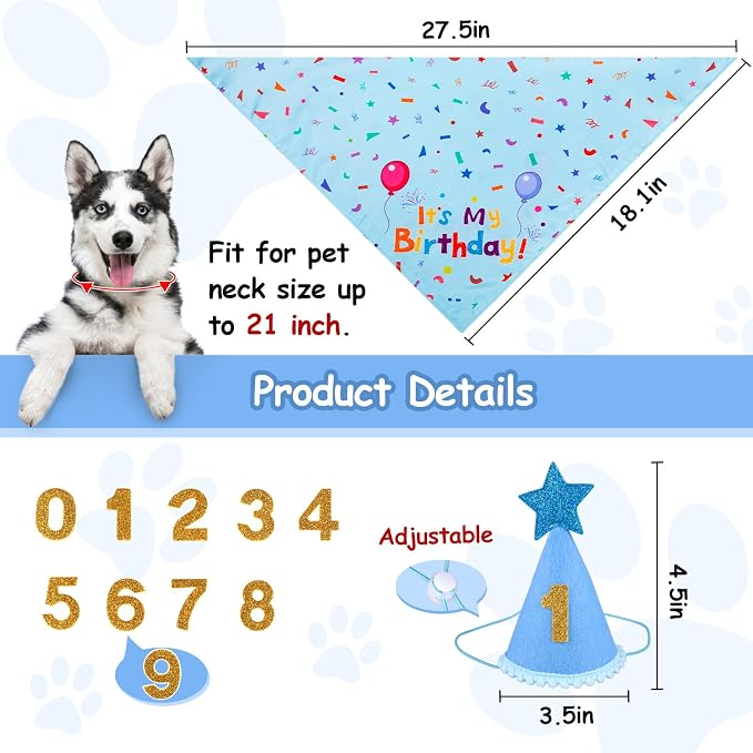 Dog Birthday Party Supplies, Dog Birthday Bandana Set, Dog Boy Girl Birthday - Image 2