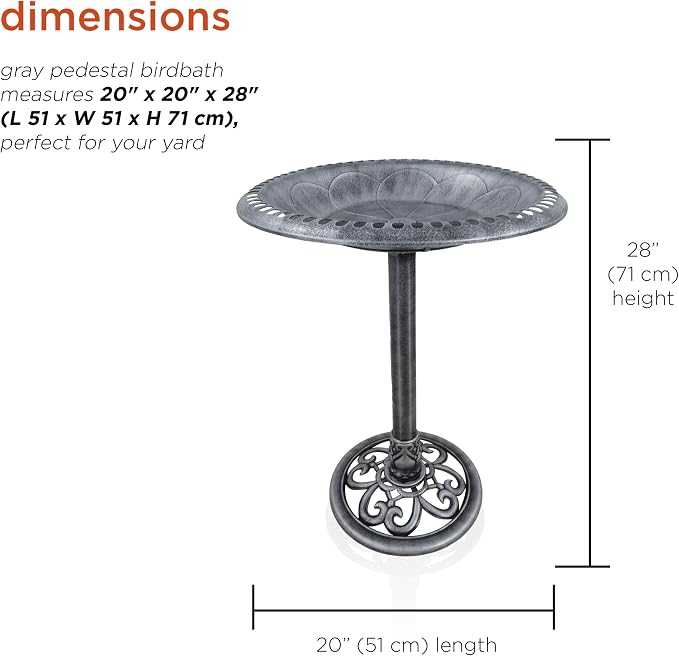 Alpine Corporation TEC116GR Outdoor Pedestal Birdbath w/Scrollwork Base and - Image 3