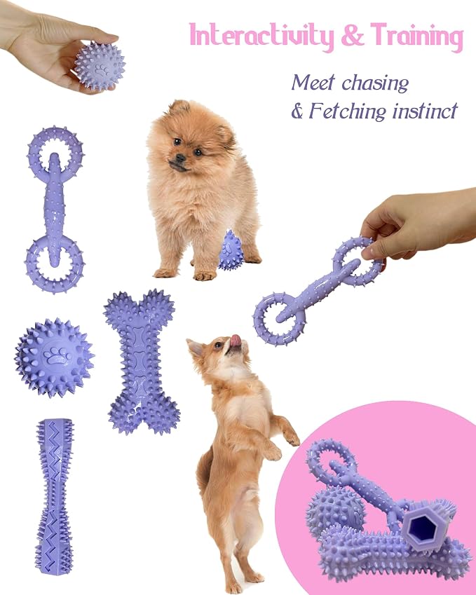 4 Pack Puppy Toys for 2-8 Months Puppies Cute Purple Teething Toys Soft Durable - Image 4