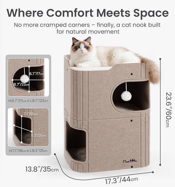 Made4Pets Cat House for Indoor Use, 2-Storey Cube Bed Cave, Covered Hideaway - Image 8