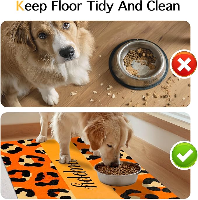 Puppy Feeding Mat 20x12 inch Orange Leopard Print Dog Bowl Placemat Non Slip Mat - Image 8