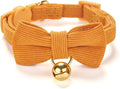 Soft Corduroy Cat Collar with Bell and Bowtie, Safety Breakaway Clasp, by Petiry