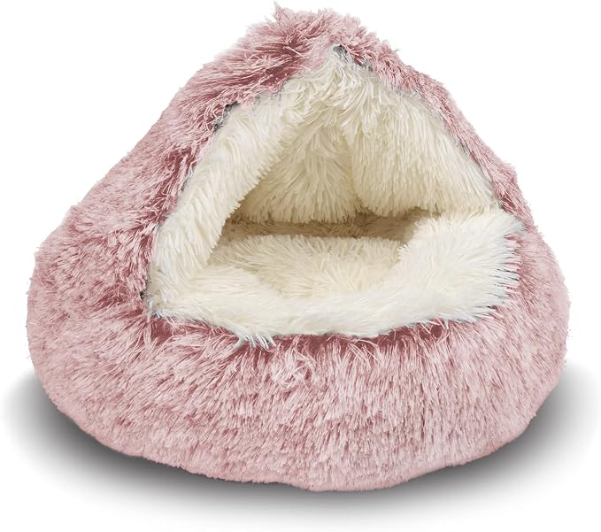 ShinHye Cat Bed Round Plush Fluffy Hooded Cat Bed Cave, Cozy by ShinHye