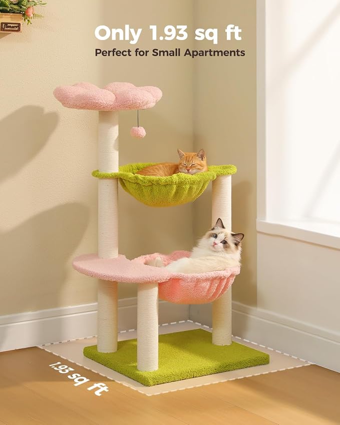 Flower Cat Tree with 2 Large Hammocks, 37.4" Small Cat Tower - Image 6