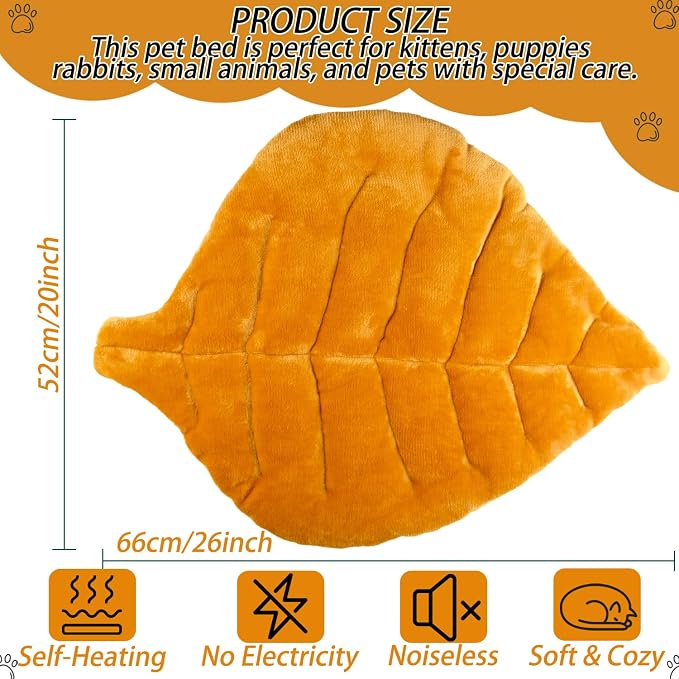 Leaf Shaped Self-Warming Cat Bed Mat – 26"x20" Flannel & Cotton Pet Pad - Image 2