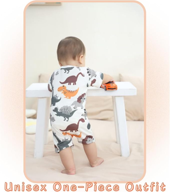 Unisex Summer Trendy 2-Pack Rompers Short Sleeve Zipped Bodysuit Infant Cotton - Image 7