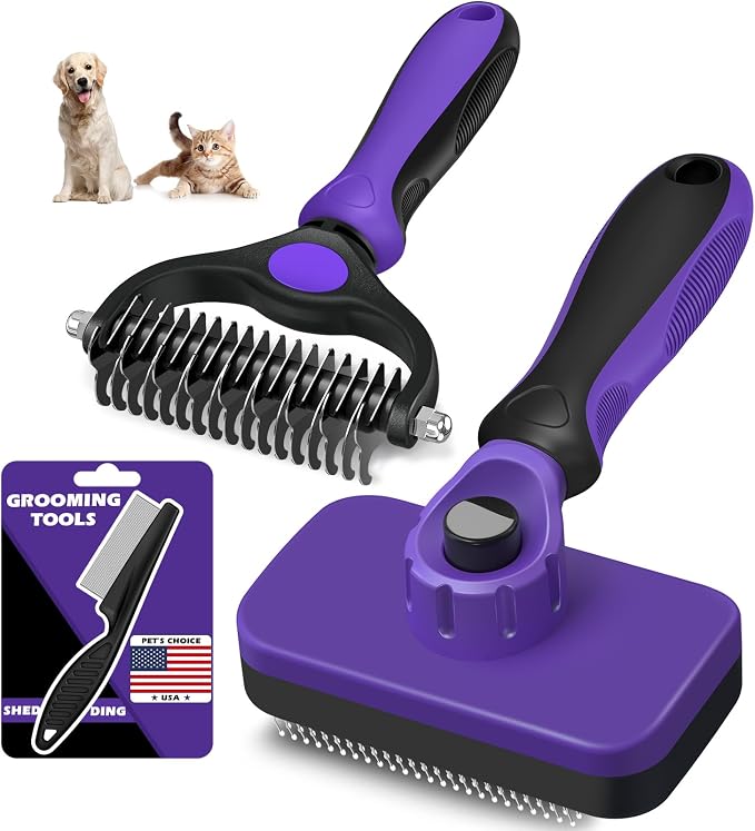 3PCS Self Cleaning Slicker Brush & Pet Grooming Rake & Flea Comb - Image 8