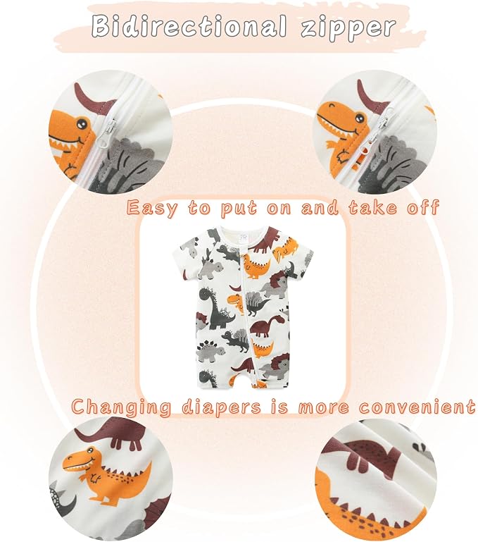Unisex Summer Trendy 2-Pack Rompers Short Sleeve Zipped Bodysuit Infant Cotton - Image 5