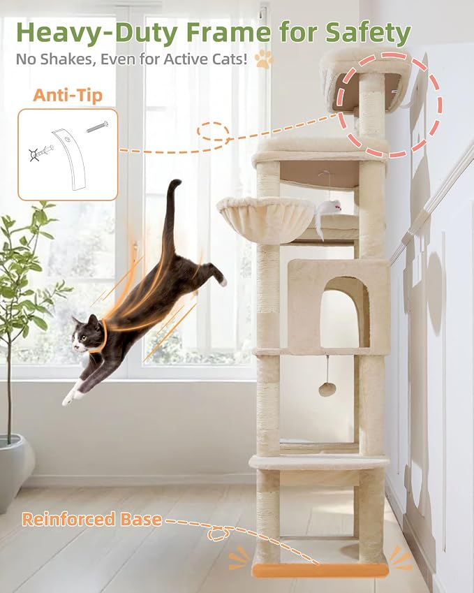 Taoqimiao 71 Inches Cat Tree for Large Cats 20lbs+, 3 Giant Perches, Widened - Image 8