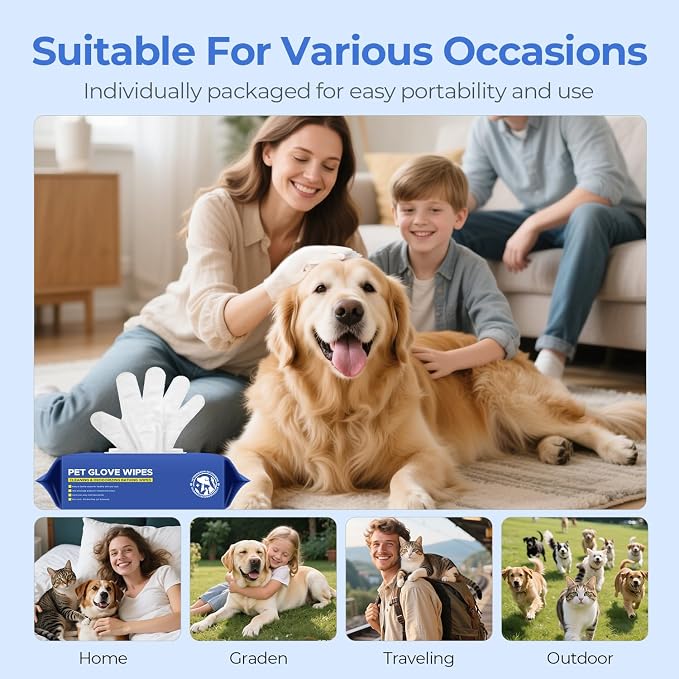 Pet Cleaning Glove Wipes for Dogs & Cats, Hypoallergenic Deodorizing Disposable - Image 7