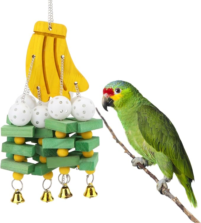 Hypeety Large Parrot Hanging Swing Toy Bells Chew Toy Colorful Hanging Wood by Hypeety