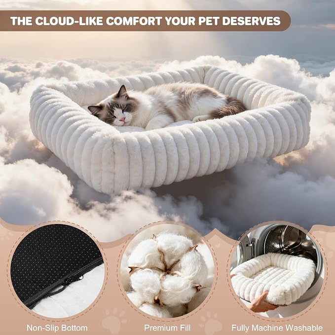 Cat Beds for Indoor Cats, Square Self Warming Cat Bed Orthopedic Pet Bed - Image 3