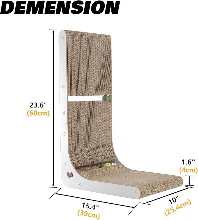 Cardboard Cat Scratcher, Vertical Cat Scratching Board, 23.6 Inch L-Shape Cat - Image 4