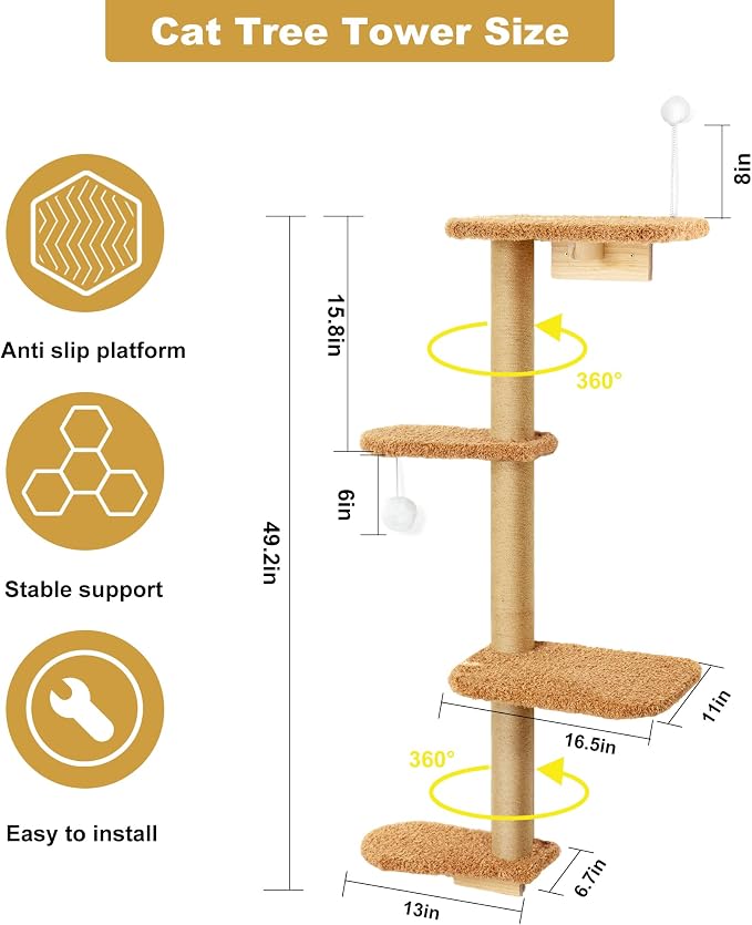Brown Wall Mounted Cat Wall Climber & Tree - Image 3