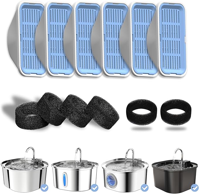 PEKTACO Cat Water Fountain Replacement Filters & Pre-Filter Sponges by PEKTACO