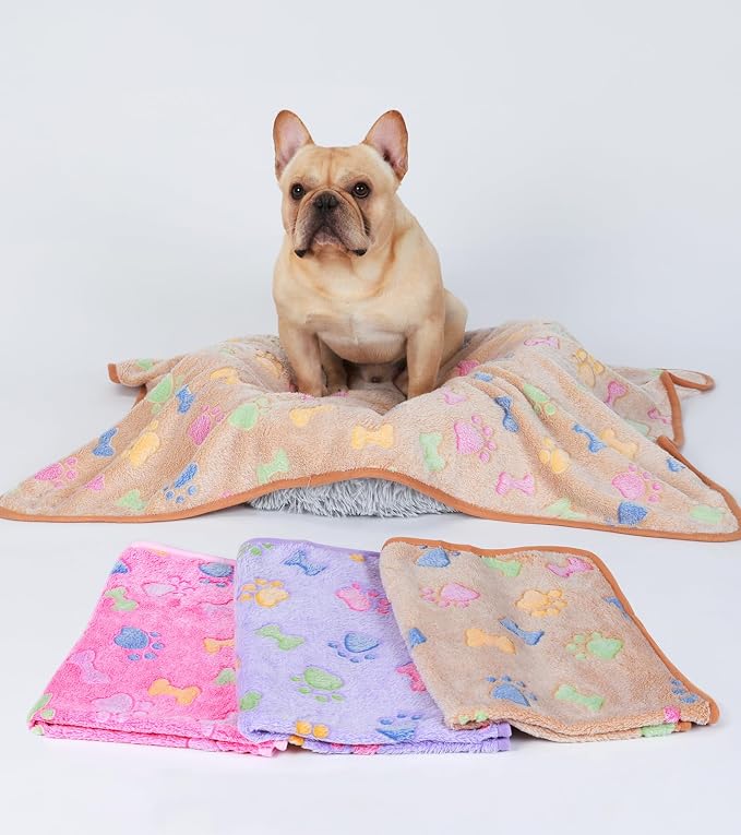 1 Pack 3 Blankets Super Soft Fluffy Cute Bone Pattern Pet Blanket Flannel Throw - Image 6