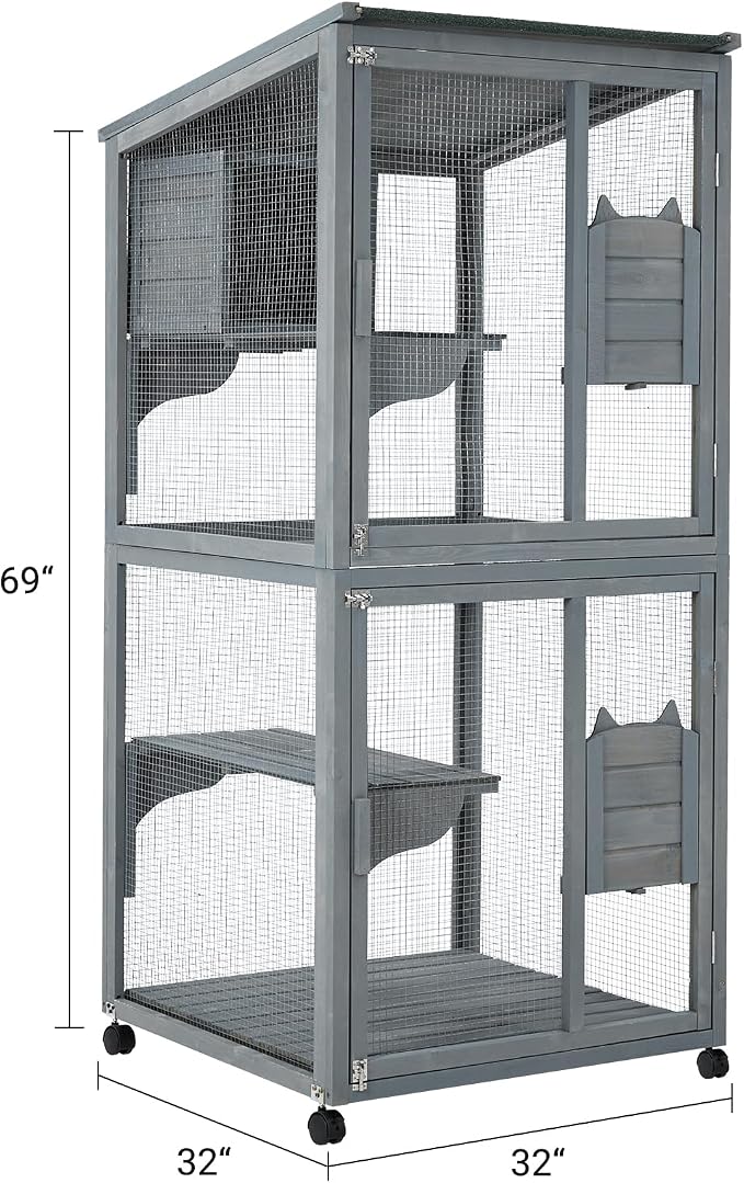 69-Inch Catio, Wooden Cat Enclosure, 4-Tier Cat House w/Waterproof Roof - Image 6