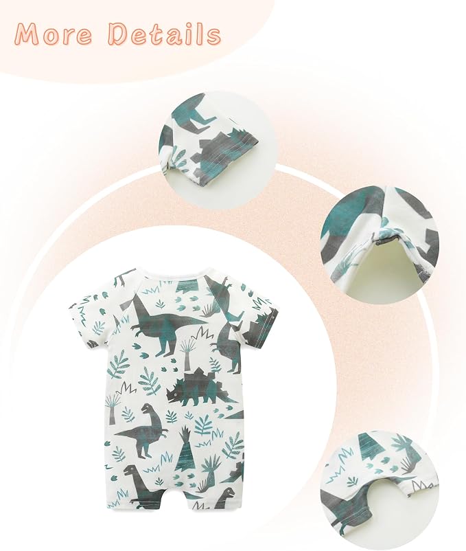 Unisex Summer Trendy 2-Pack Rompers Short Sleeve Zipped Bodysuit Infant Cotton - Image 6