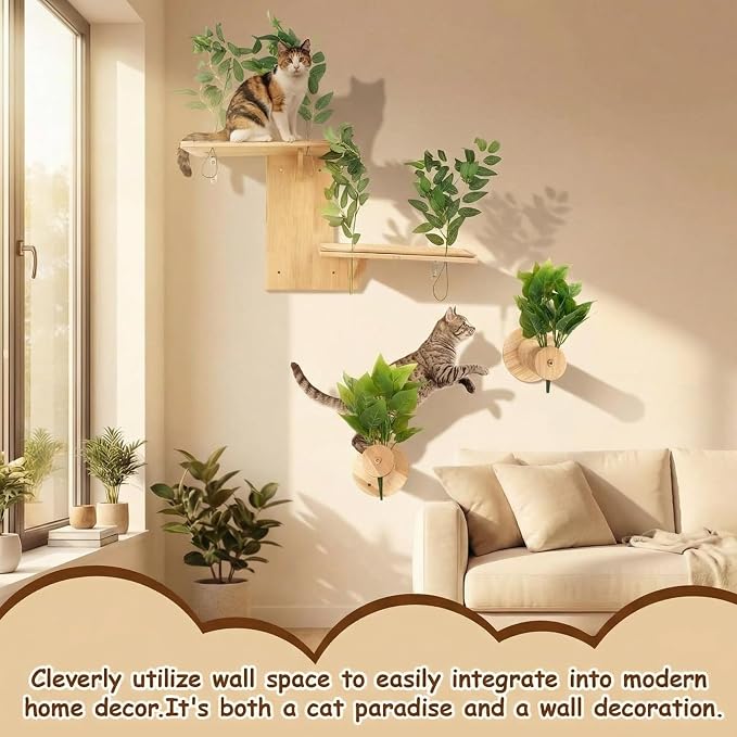 Novabright 3 Pcs Cat Wall Shelves Set, Double-Layer Platform Cat Wall Furniture - Image 7