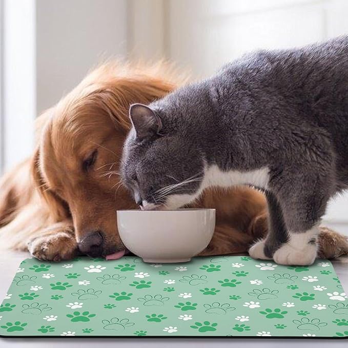 Dog Food Mat, Absorbent Water Bowl Mats Cat Pet Feeding Placemats Green 24 * 32 - Image 7
